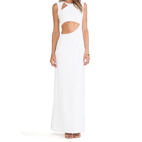 BCBG Max Azria Kimora Cut Out Maxi Dress Gown in White